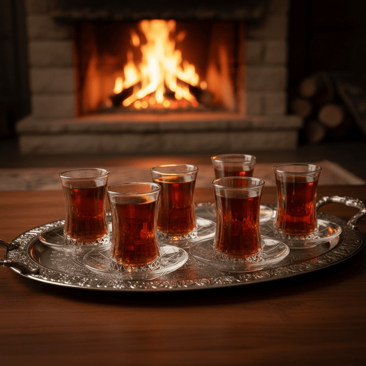 Pasabahce Elysia Tesæt – 12 dele (6 teglas + 6 underkopper) - Løven Home