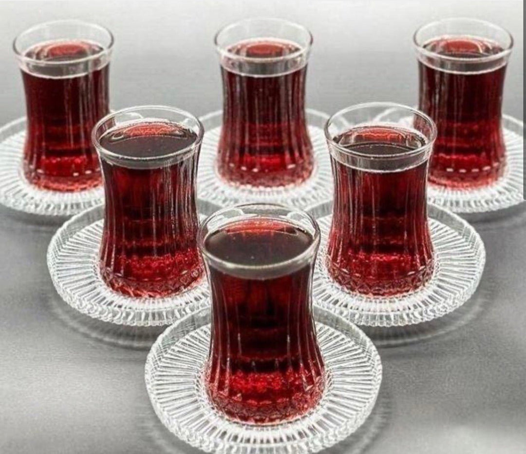 Pasabahce Elysia Tesæt – 12 dele (6 teglas + 6 underkopper) (Kopi) - Løven Home