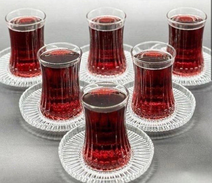 Pasabahce Elysia Tesæt – 12 dele (6 teglas + 6 underkopper) (Kopi) - Løven Home