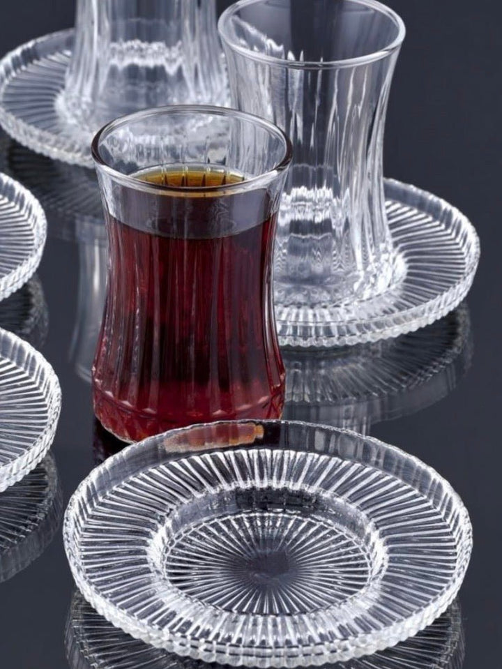 Pasabahce Elysia Tesæt – 12 dele (6 teglas + 6 underkopper) (Kopi) - Løven Home