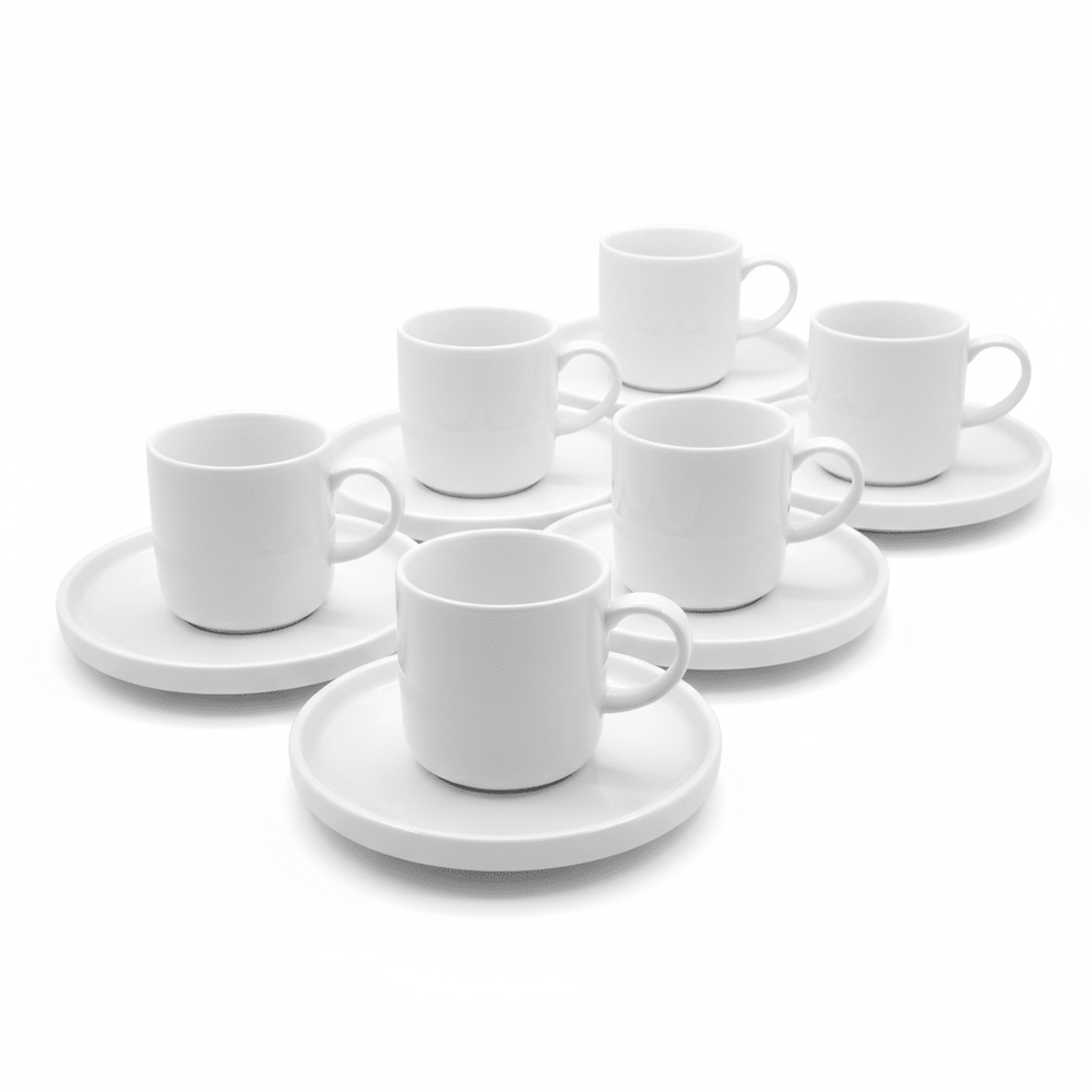 Porcelæn Hvid Espressosæt 12 dele - 100 ml - Almina - Løven Home