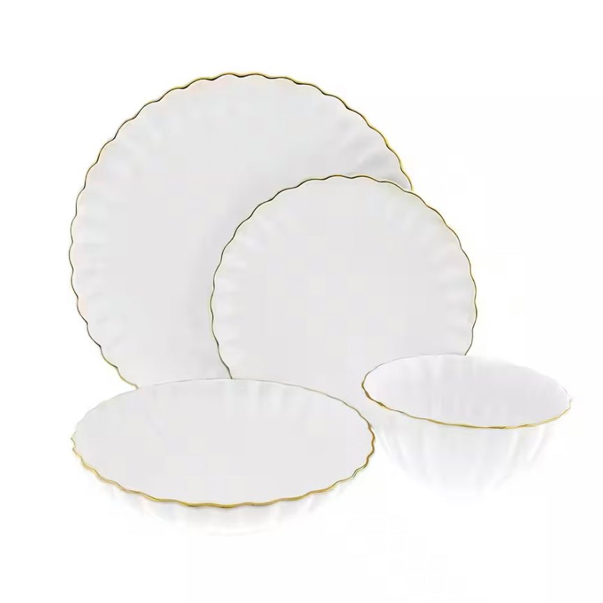 Råhvid Porcelænssæt m/Guldkant 6 Pers. 24 Dele - Almina Daisy Golden Line - Løven Home