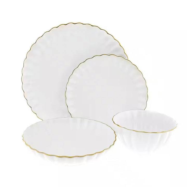 Råhvid Porcelænssæt m/Guldkant 6 Pers. 24 Dele - Almina Daisy Golden Line - Løven Home