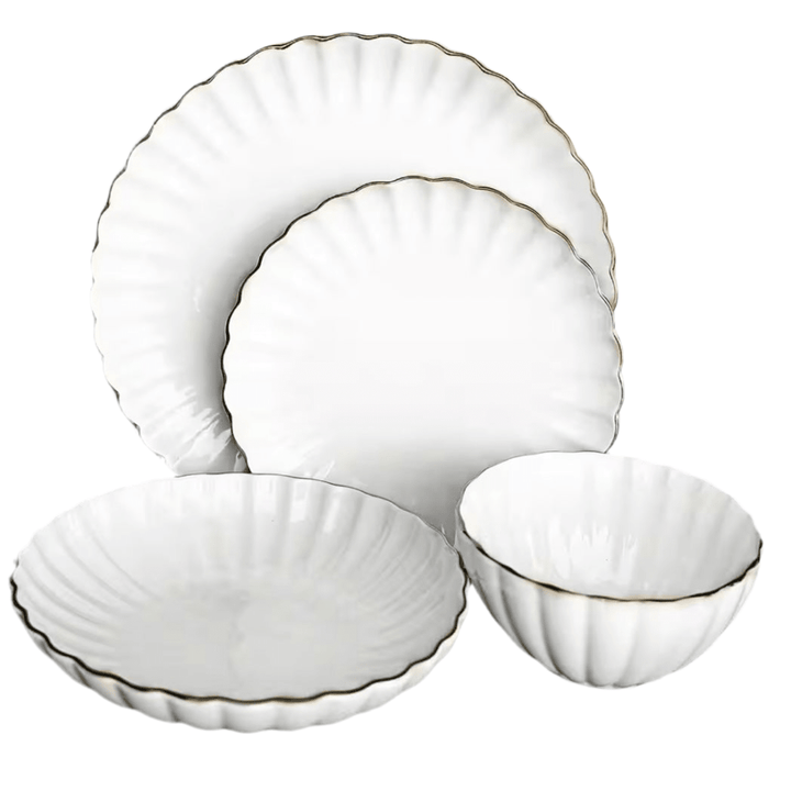 Råhvid Porcelænssæt m/Guldkant 6 Pers. 24 Dele - Almina Daisy Golden Line - Løven Home