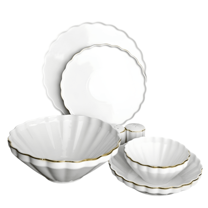 Råhvid Porcelænssæt m/Guldkant 6 Pers. 27 Dele - Almina Flores - Løven Home