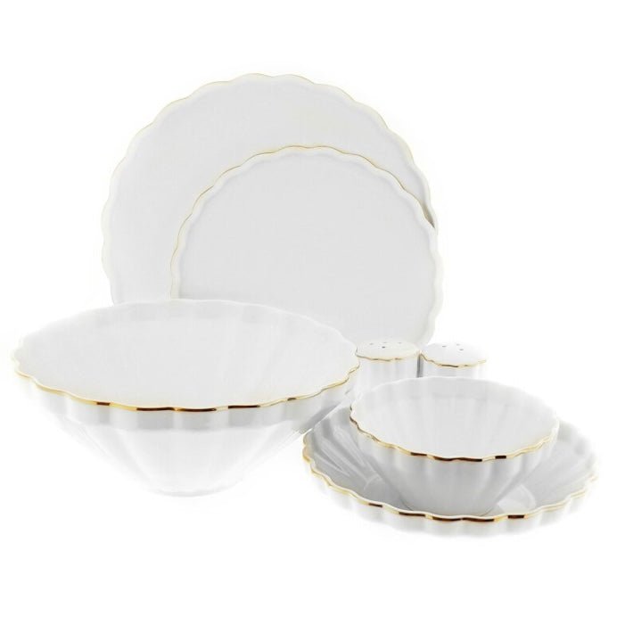 Råhvid Porcelænssæt m/Guldkant 6 Pers. 27 Dele - Almina Flores - Løven Home