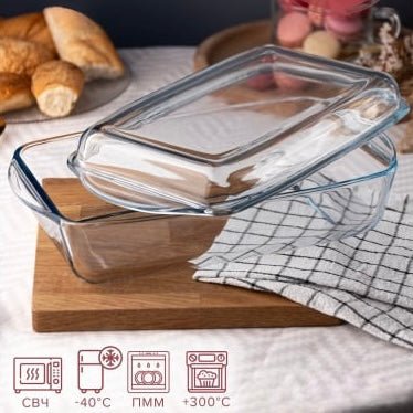 Rektangulær Ovnfast Glasfad m/glaslåg - Borcam - Løven Home