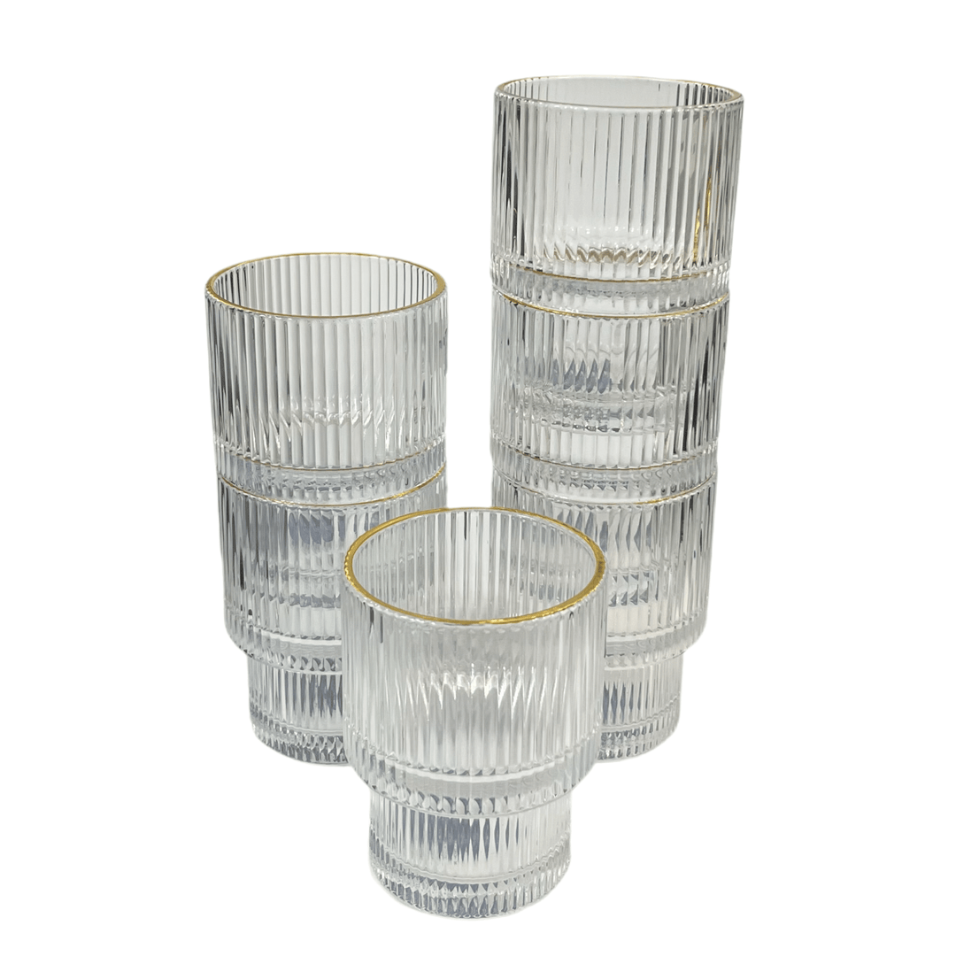 Riflet Drikkeglassæt m/Guldkant 6 stk. 230 ml. - fra Diamonds - Løven Home