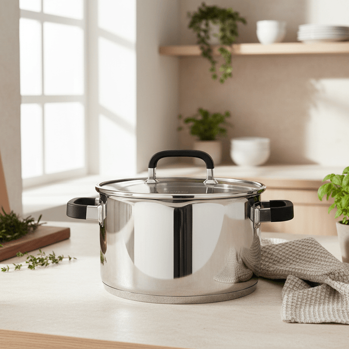 Rustfrit Stål Induktions Gryde m/Silikone Greb 24 cm 6 L. - Løven Home