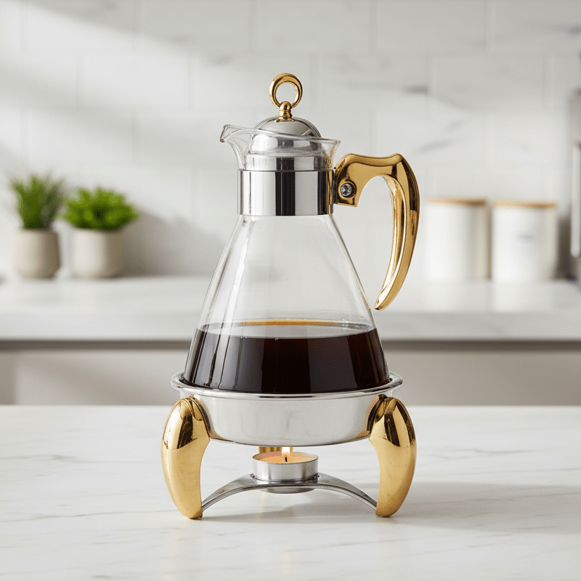 Rustfrit Stål Kaffe - /Te Varmer/Fyrfadesæt 3 Dele | 1,6 L | Sølv/Guld | Rechaud Calef - Løven Home