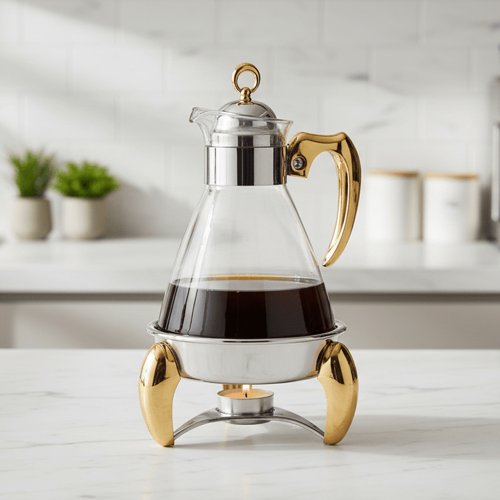 Rustfrit Stål Kaffe - /Te Varmer/Fyrfadesæt 3 Dele | 1,6 L | Sølv/Guld | Rechaud Calef - Løven Home