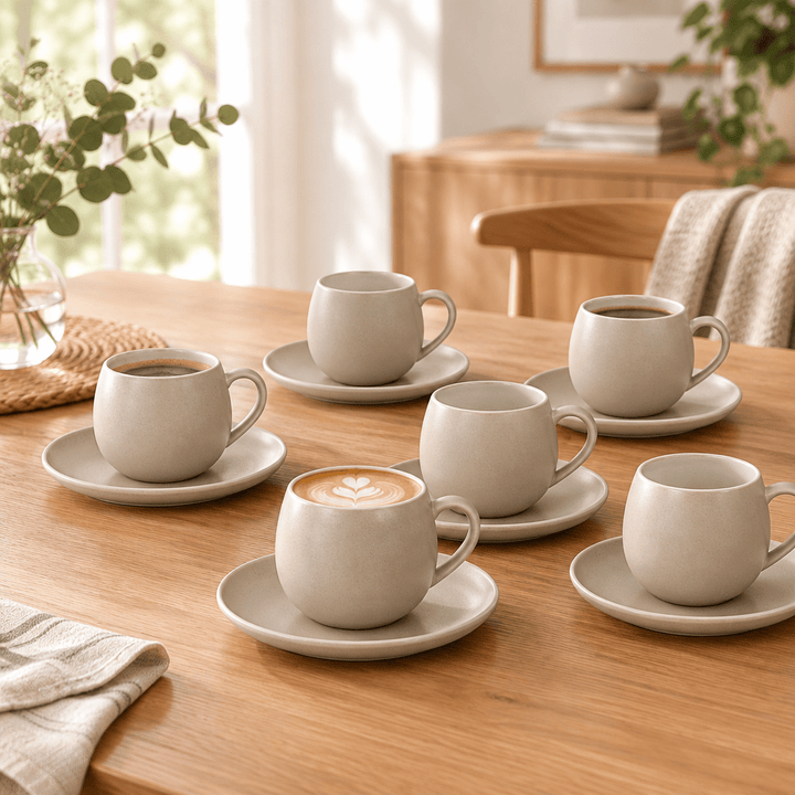 Schäfer - Espresso kopssæt – 6 pers. |12 dele 220 ml | Taupe - Løven Home