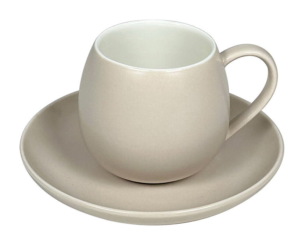 Schäfer Kaffekopssæt - Runde Underkopper – 12 dele - Taupe - 220 ml - Løven Home