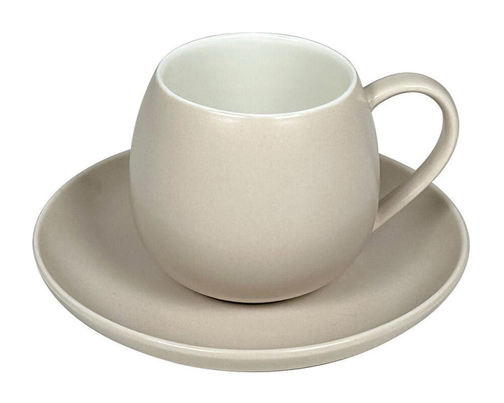 Schäfer Kaffekopssæt - Runde Underkopper – 12 dele - Taupe - 220 ml - Løven Home