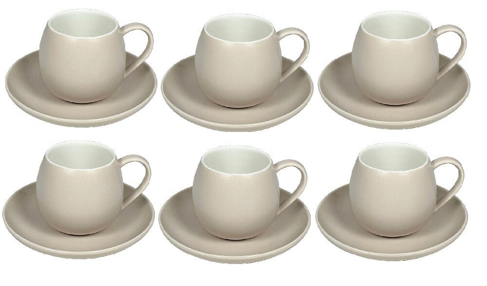Schäfer Kaffekopssæt - Runde Underkopper – 12 dele - Taupe - 220 ml - Løven Home