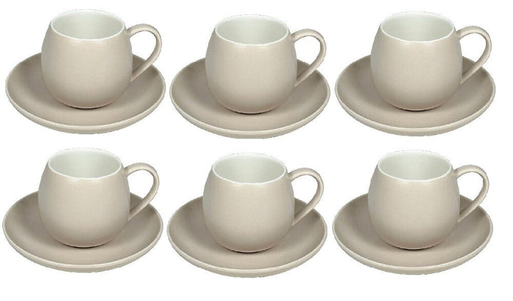 Schäfer Kaffekopssæt - Runde Underkopper – 12 dele - Taupe - 220 ml - Løven Home