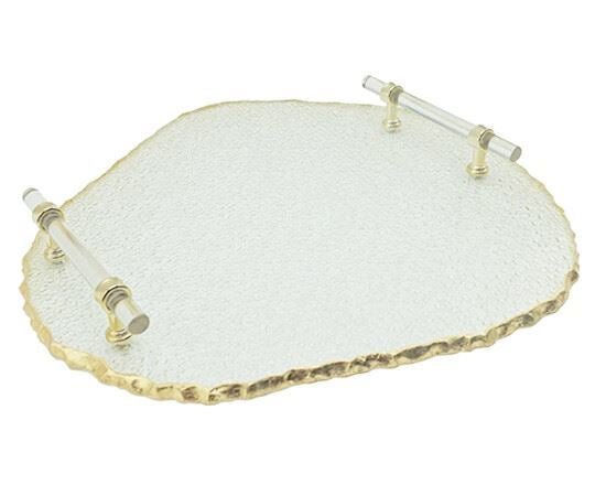Schäfer kantet organisk formet glasbakke m/greb &amp; guldkant (Ø36 cm) - Løven Home
