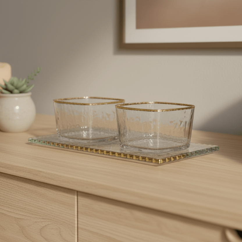 Schäfer 3 - Delt Glasskålesæt med Guldkant – inkl. Glasbakke - Løven Home