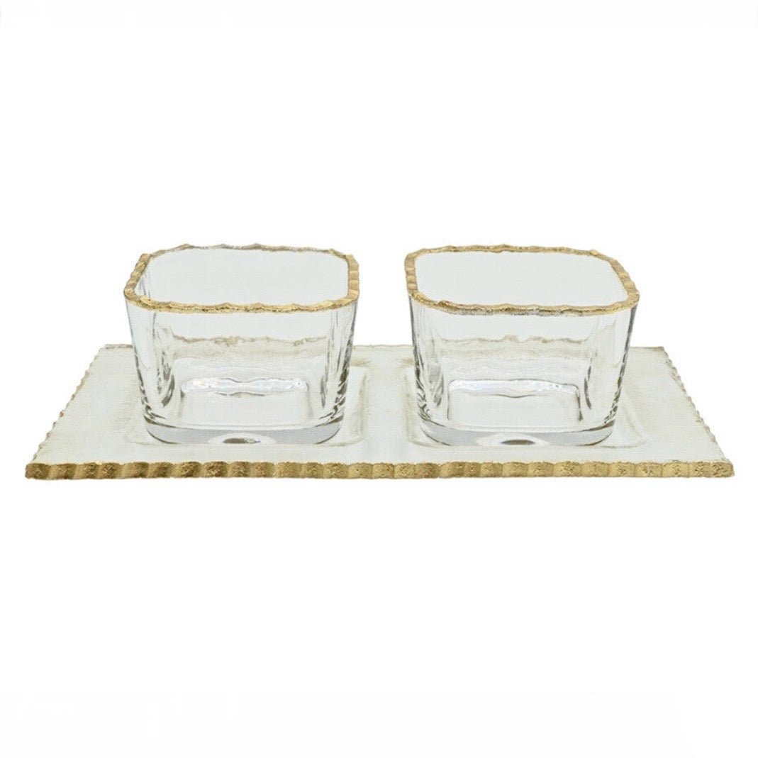 Schäfer 3 - Delt Glasskålesæt med Guldkant – inkl. Glasbakke - Løven Home