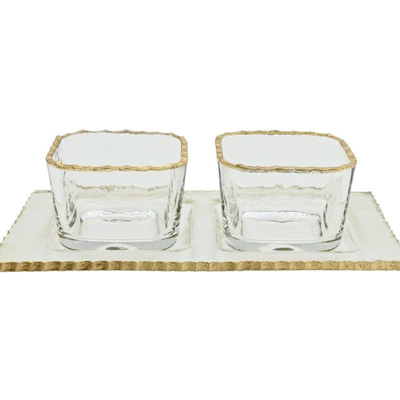 Schäfer 3 - Delt Glasskålesæt med Guldkant – inkl. Glasbakke - Løven Home