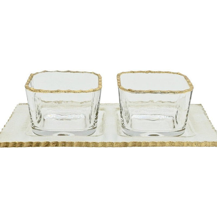 Schäfer 3 - Delt Glasskålesæt med Guldkant – inkl. Glasbakke - Løven Home