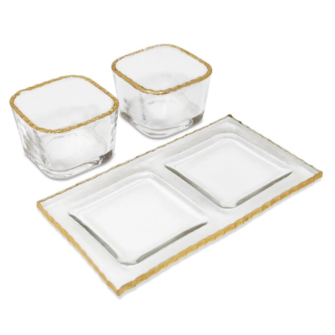 Schäfer 3 - Delt Glasskålesæt med Guldkant – inkl. Glasbakke - Løven Home