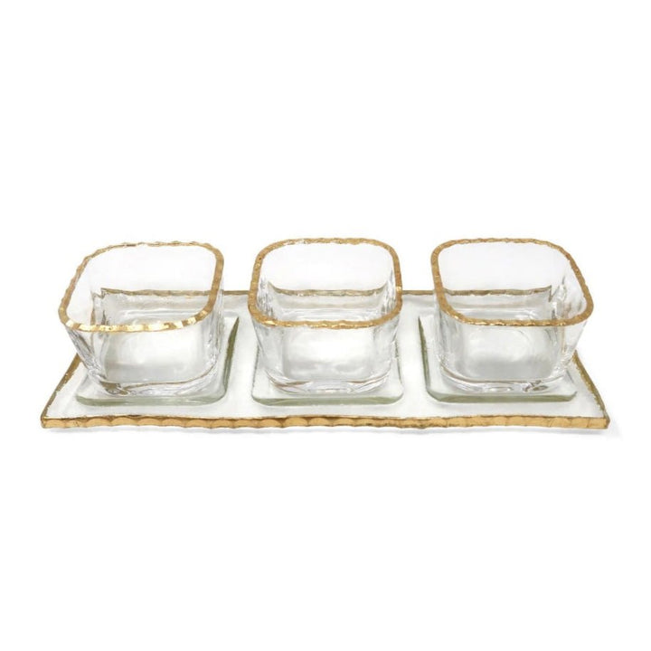 Schäfer 4 Dele Glasskålesæt med Guldkant – inkl. Glasbakke - Løven Home