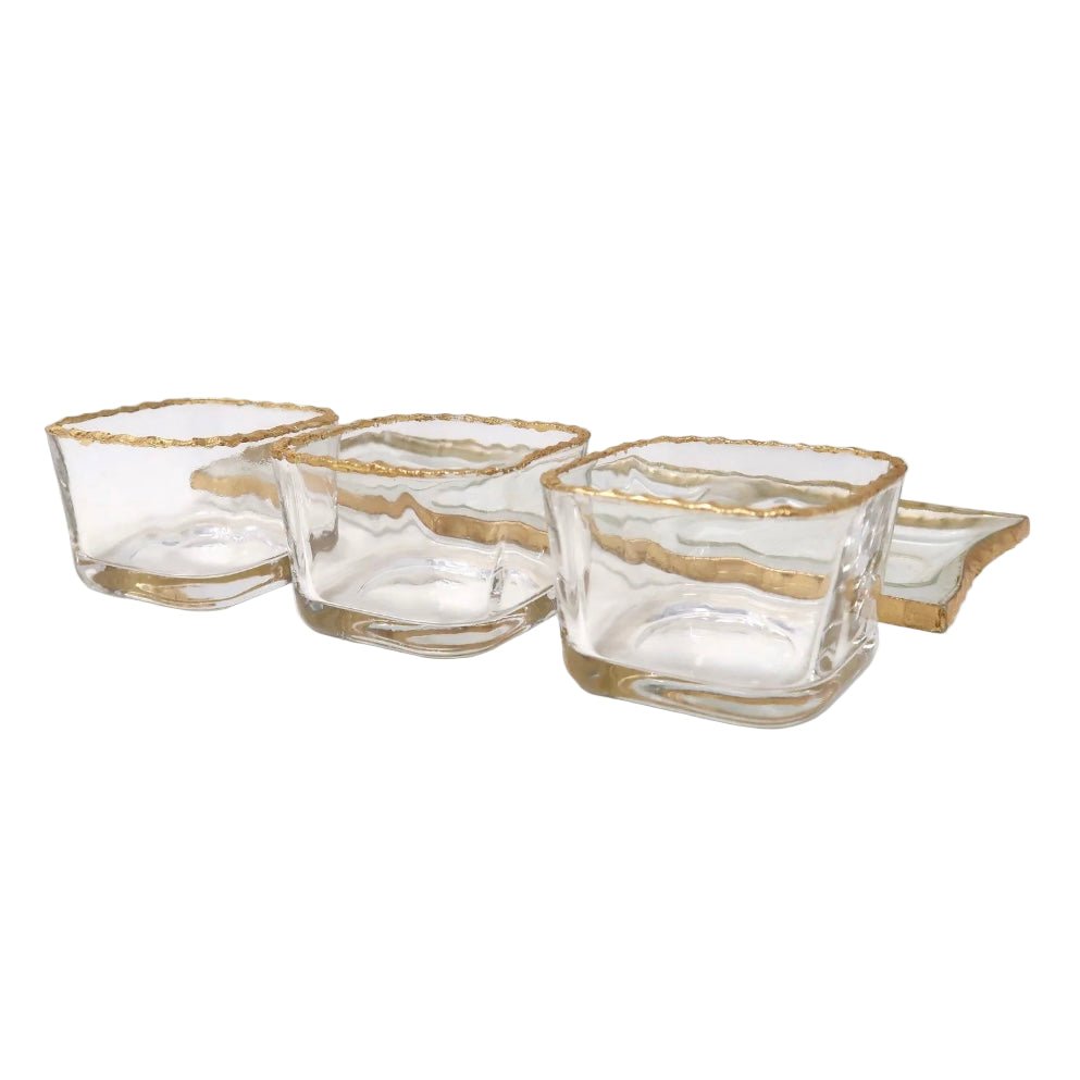 Schäfer 4 Dele Glasskålesæt med Guldkant – inkl. Glasbakke - Løven Home