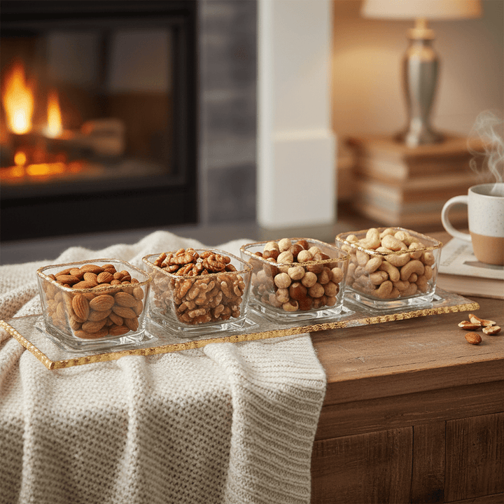 Schäfer 5 Dele Glasskålesæt med Guldkant – inkl. Glasbakke - Løven Home