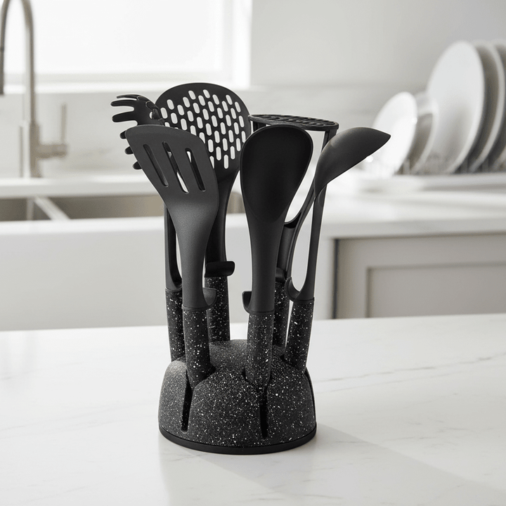 Schäfer 7 - delt Køkkenredskabssæt – Sort Marmorlook - Løven Home