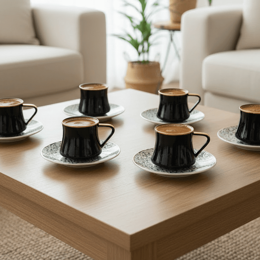 Schäfer Chalisa Kaffesæt 190 ML - SORT/HVID/ROSAGULD - 12 DELE - 6 PERSONER - Løven Home