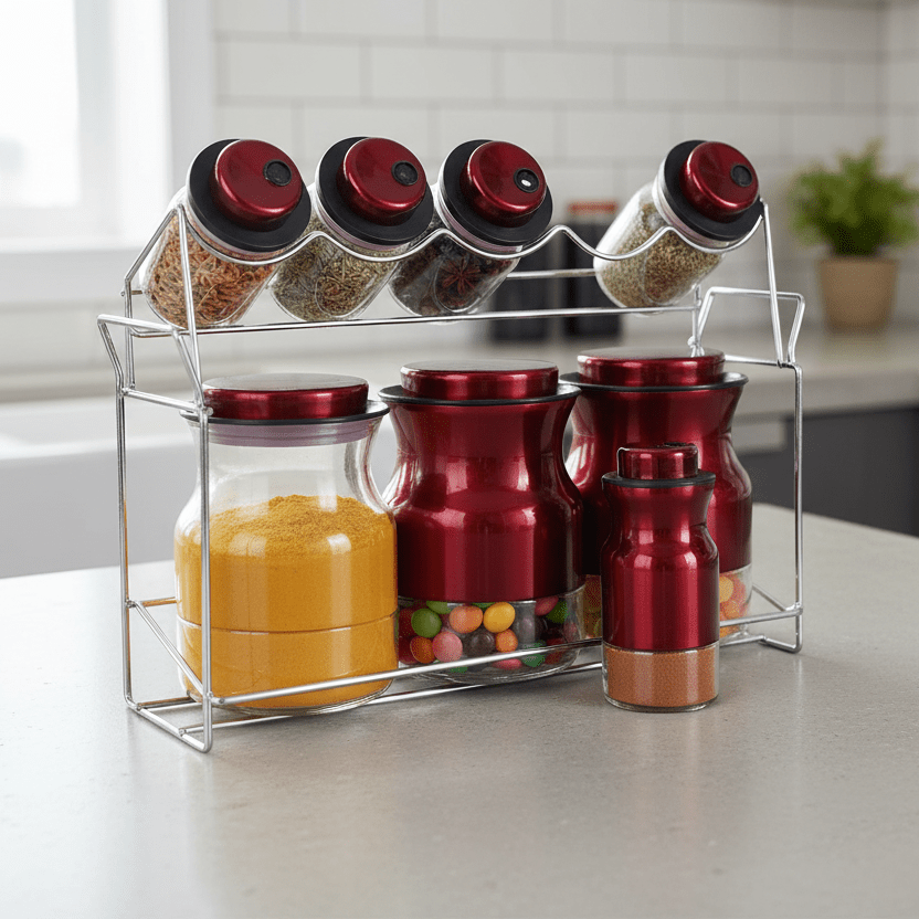 Schäfer krydderihylde – 8 dele inkl. stativ - Rød - Løven Home