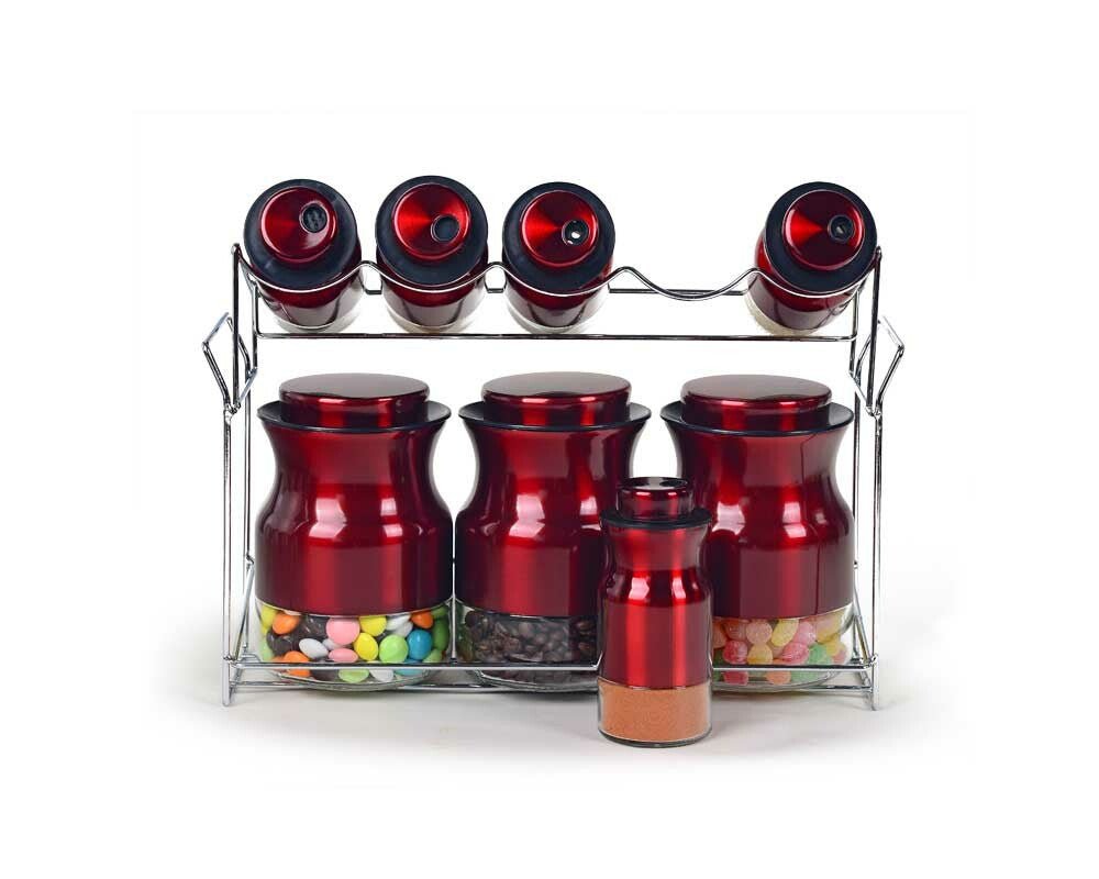 Schäfer krydderihylde – 8 dele inkl. stativ - Rød - Løven Home