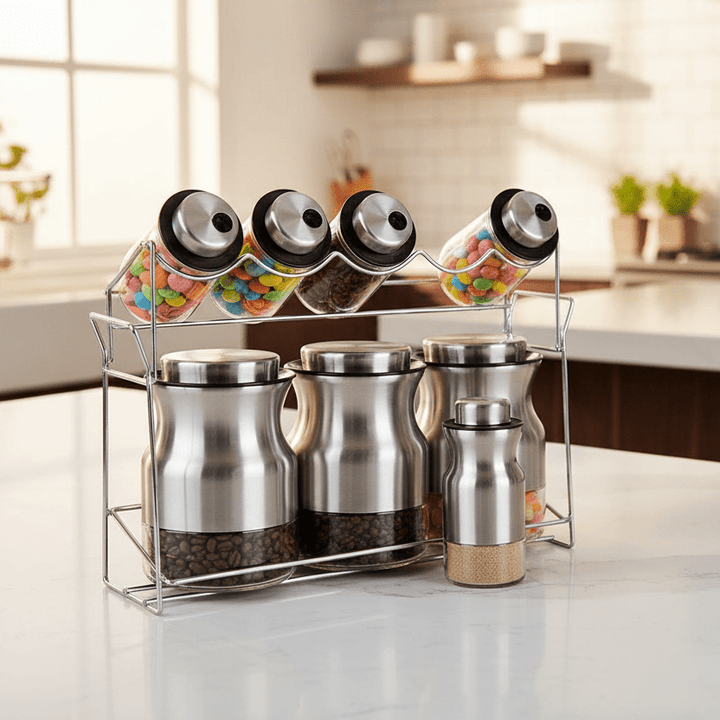 Schäfer krydderihylde – 8 dele inkl. stativ - Sølv - Løven Home