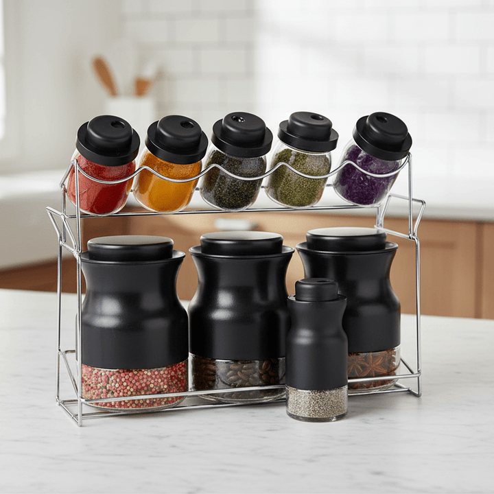 Schäfer krydderihylde – 8 dele inkl. stativ - Sort - Løven Home