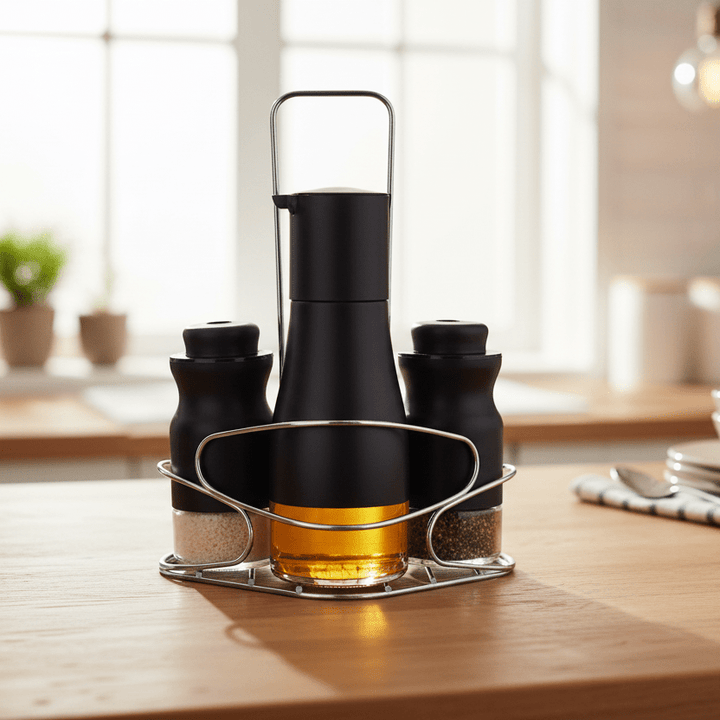 Schäfer Krydderisæt – 4 - delt menage med holder - Sort - Løven Home