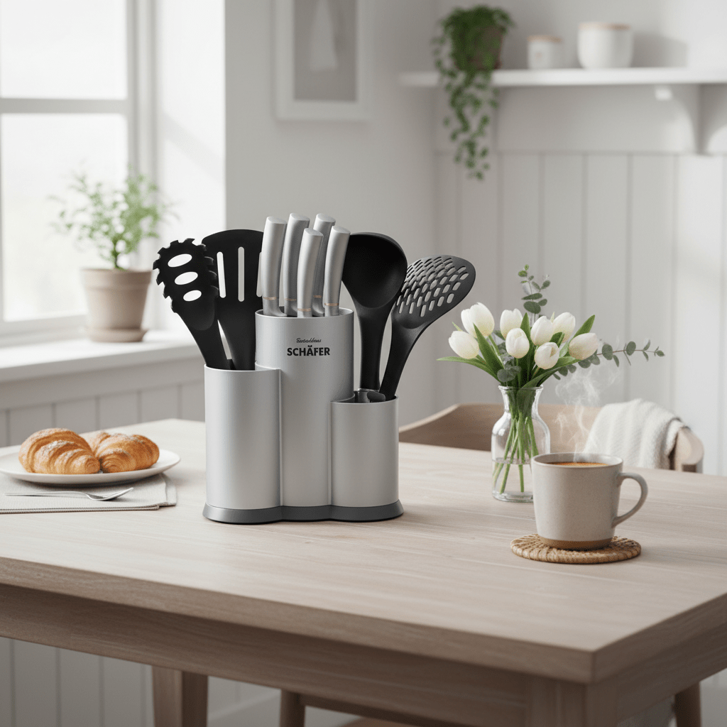 SCHÄFER Metallic Silver - 10 - delt Kniv - og Køkkenredskabssæt - Løven Home