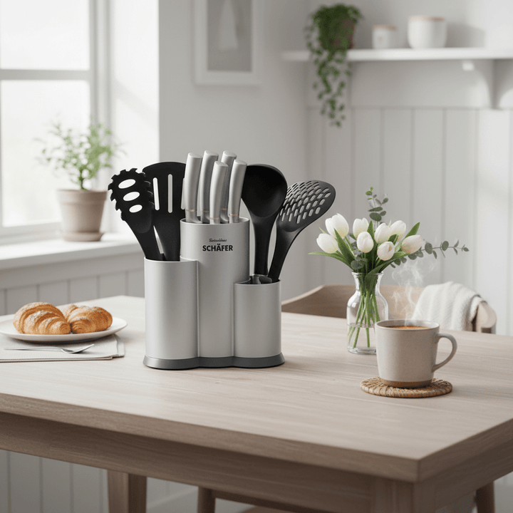 SCHÄFER Metallic Silver - 10 - delt Kniv - og Køkkenredskabssæt - Løven Home