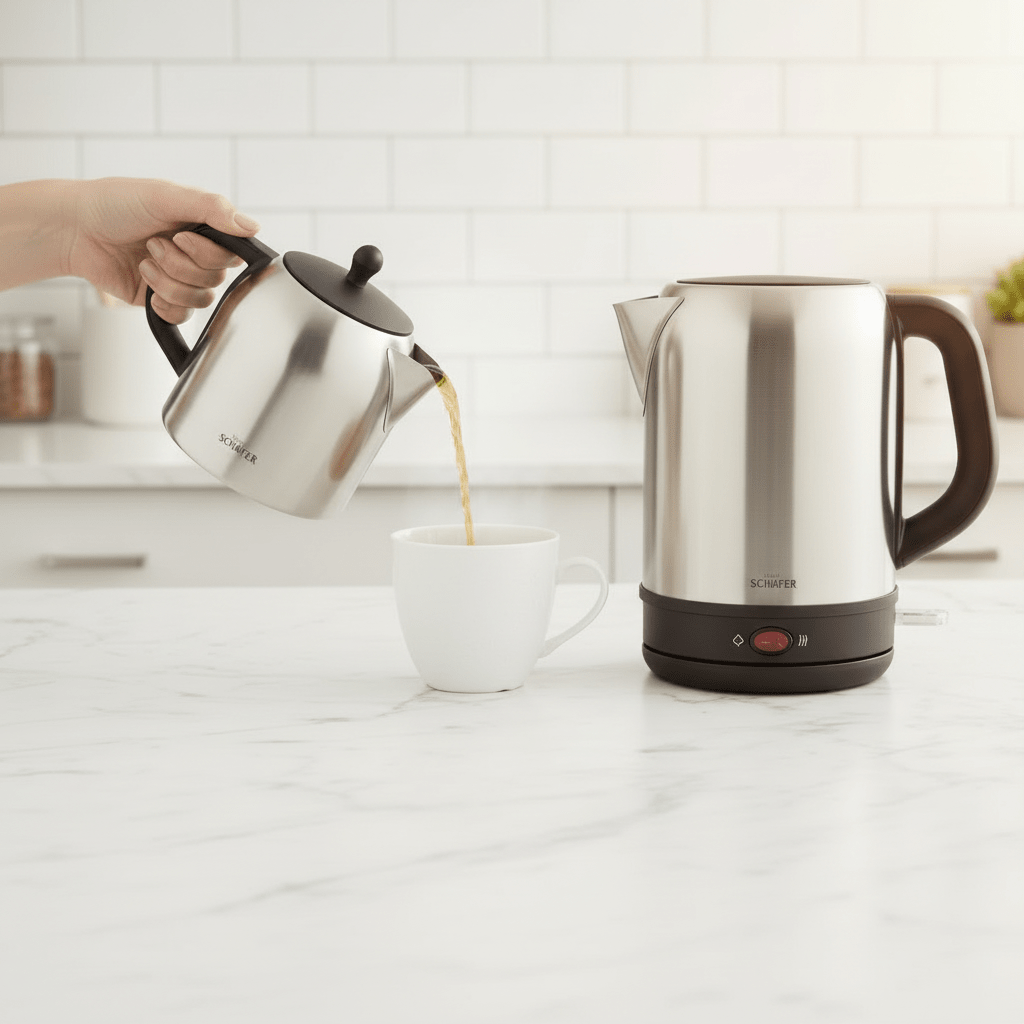 Schäfer Mila 2 - i - 1 Elektrisk Tekedel (1 L) & Vandkoger (1,7 L) – Rustfrit Stål (2200W) - Sølv - Løven Home