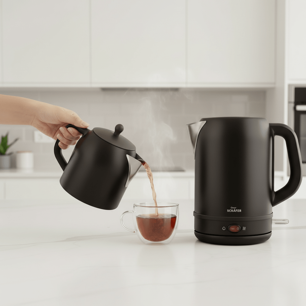 Schäfer Mila 2 - i - 1 Elektrisk Tekedel (1 L) & Vandkoger (1,7 L) – Rustfrit Stål (2200W) - Sort - Løven Home