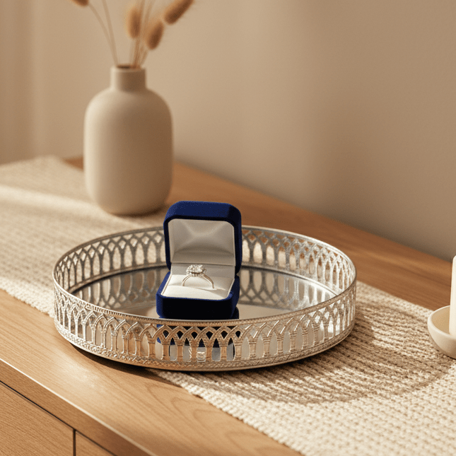 Schäfer Nisa Dekorativ Spejlbakke/Glasfad | Sølv | 30 cm - Løven Home