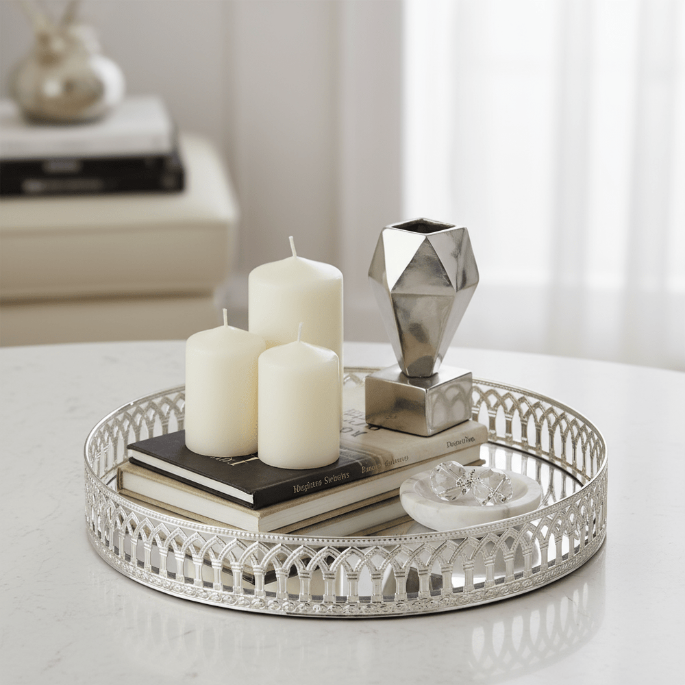 Schäfer Nisa Dekorativ Spejlbakke/Glasfad | Sølv | 35 cm - Løven Home