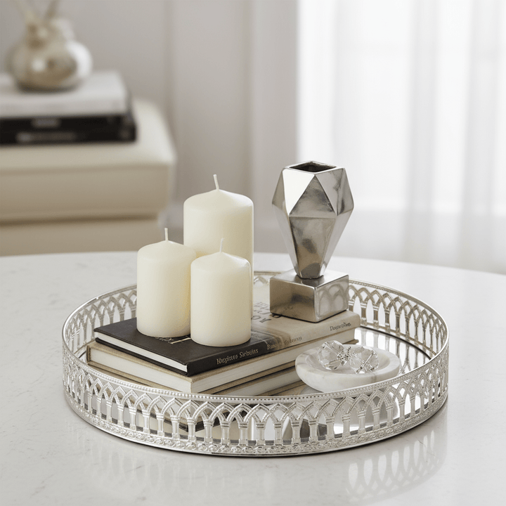 Schäfer Nisa Dekorativ Spejlbakke/Glasfad | Sølv | 35 cm - Løven Home