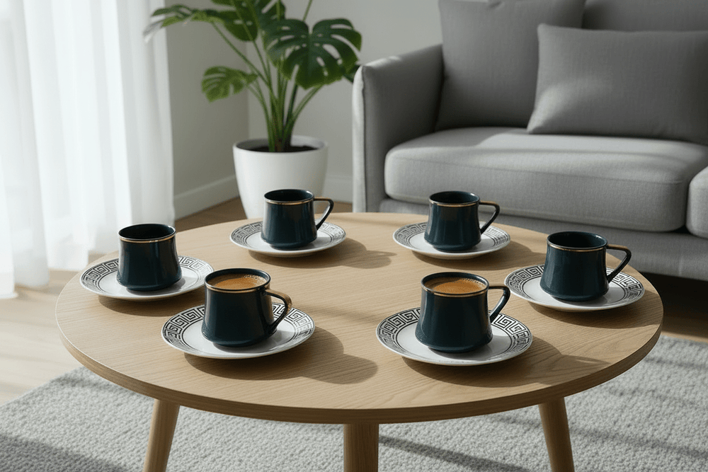 Schäfer Yara Kaffesæt 190 ML - SORT/HVID/ROSAGULD - 12 DELE - 6 PERSONER - Løven Home