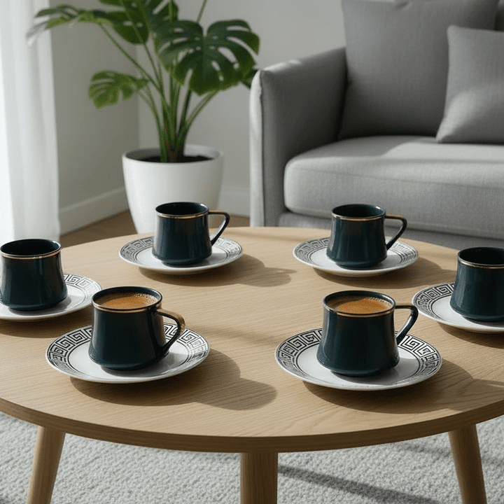 Schäfer Yara Kaffesæt 190 ML - SORT/HVID/ROSAGULD - 12 DELE - 6 PERSONER - Løven Home