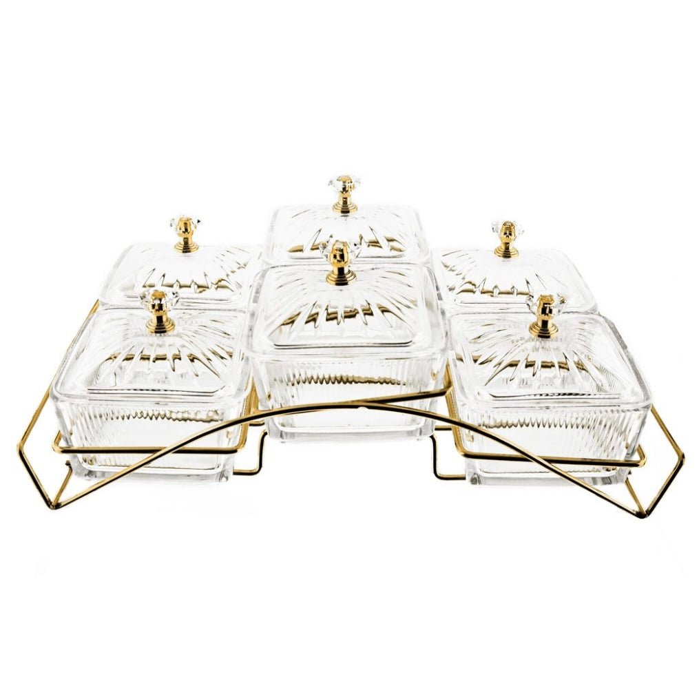 Snackskålesæt i Guldstativ 6 stk. m/låg 13 dele - Almina - Løven Home