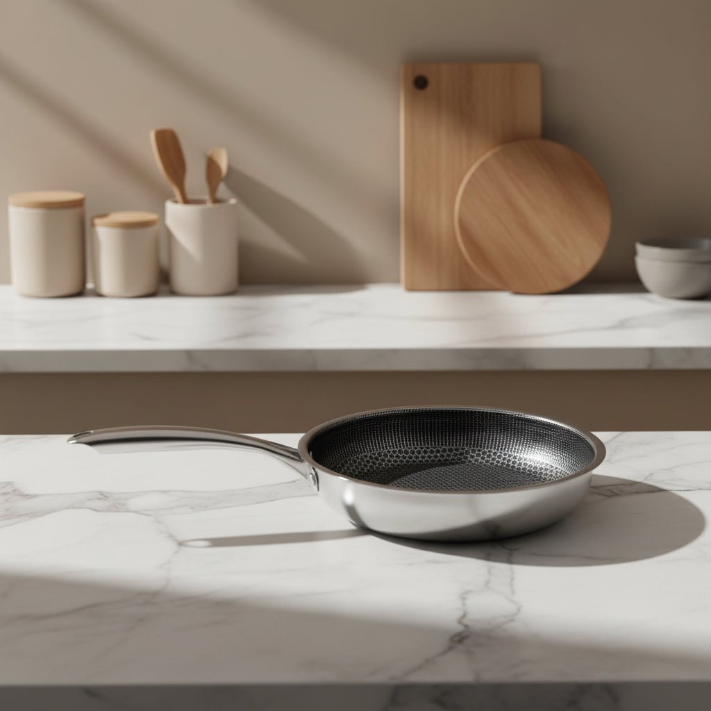 Stegepande i 18/10 rustfrit stål – Ø30 cm | m/Bikagestruktur belægning (PTFE - fri) - Løven Home