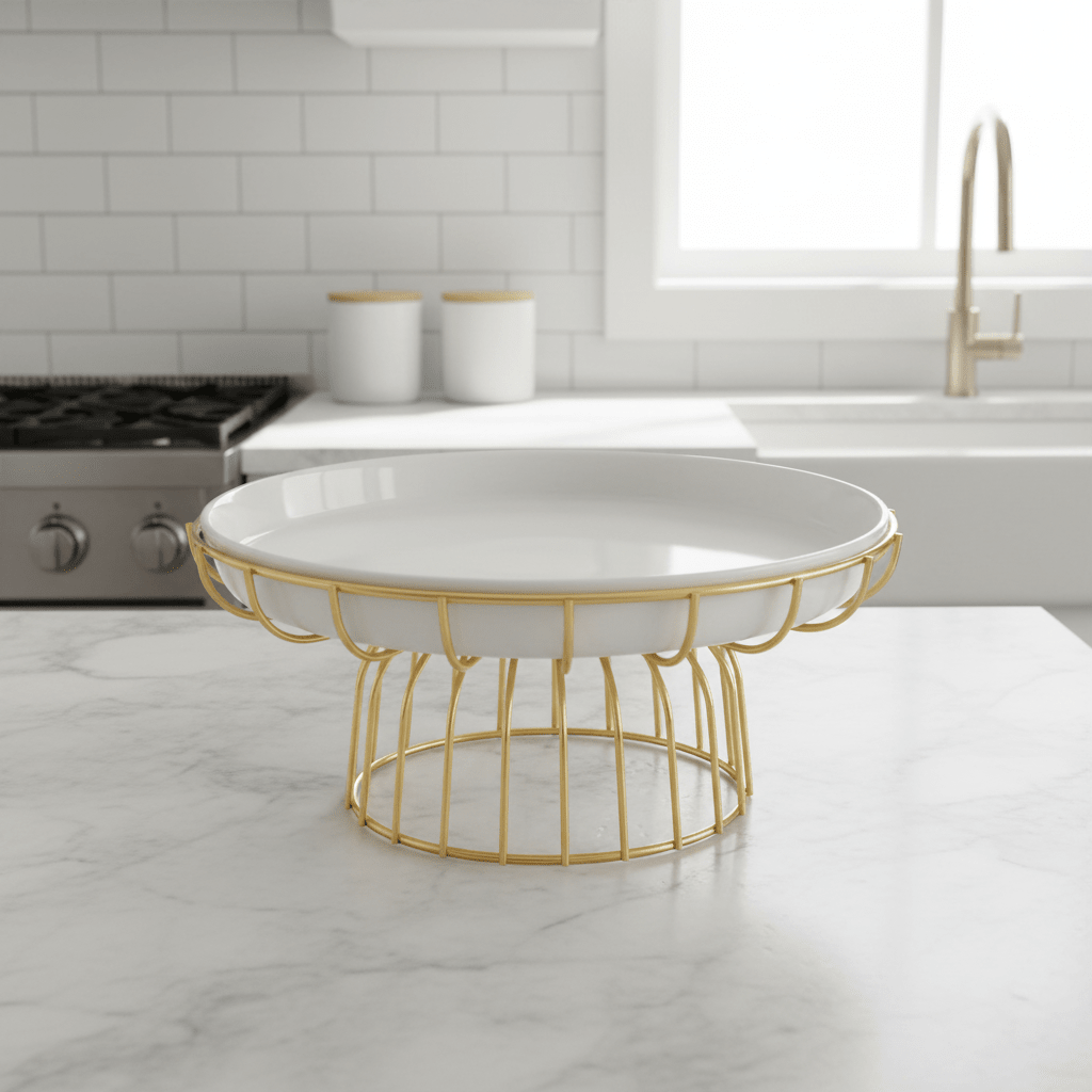 <strong>Almina</strong></br> <i>Kageopsats</i> </br>27 cm Hvid/Guld porcelæn/metal - Løven Home