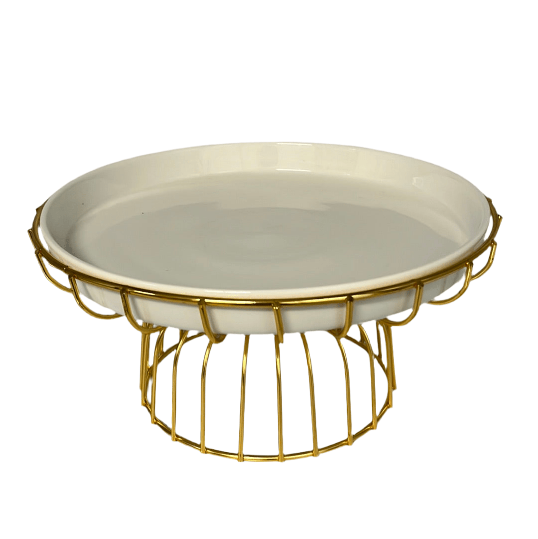 <strong>Almina</strong></br> <i>Kageopsats</i> </br>27 cm Hvid/Guld porcelæn/metal - Løven Home