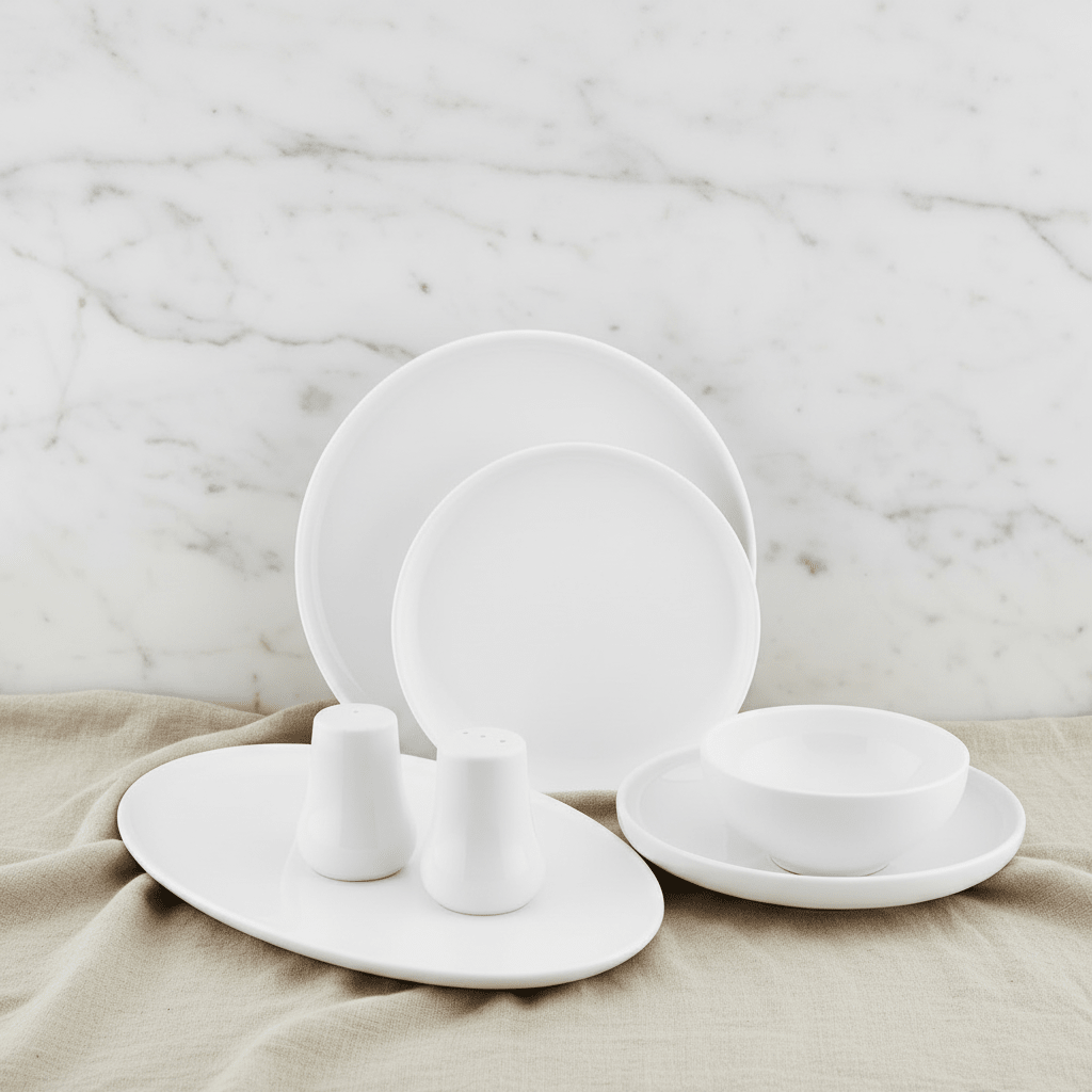 <strong>Almina</strong></br> <i>Tallerkensæt</i> </br>Hvid porcelæn i 28 dele til 6 Pers. - Løven Home